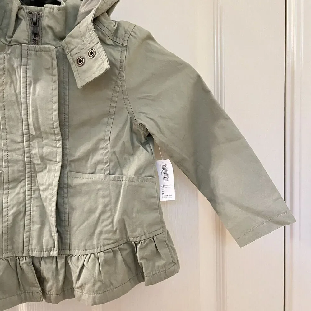 Old Navy Green Hooded Peplum Hem Hooded Jacket Girls Size 3T NWT